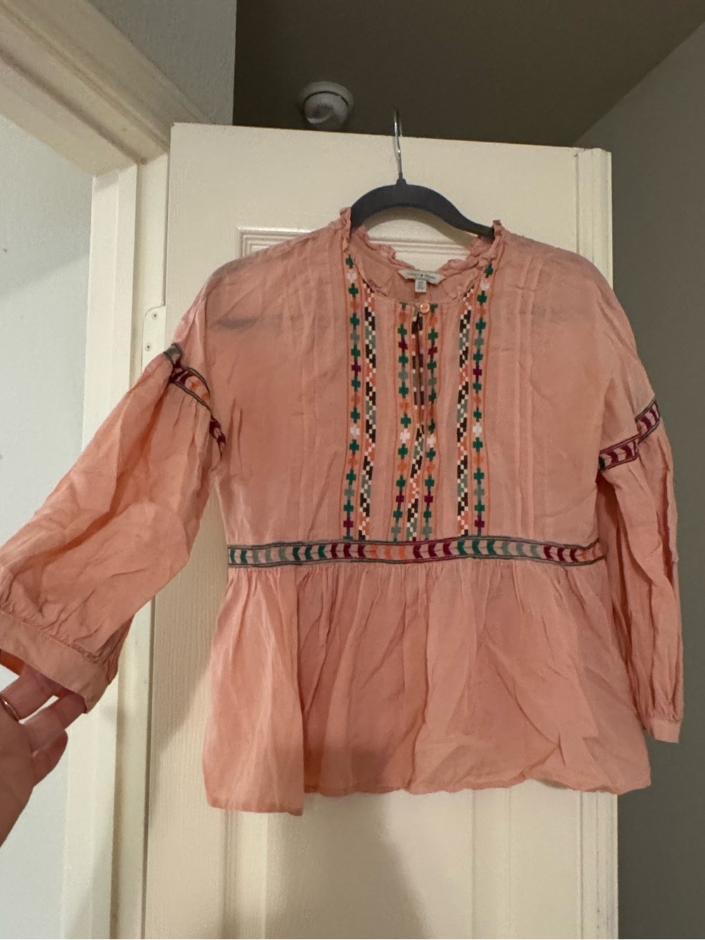 Lucky Brand Boho Peach Embroidered Peasant Tunic